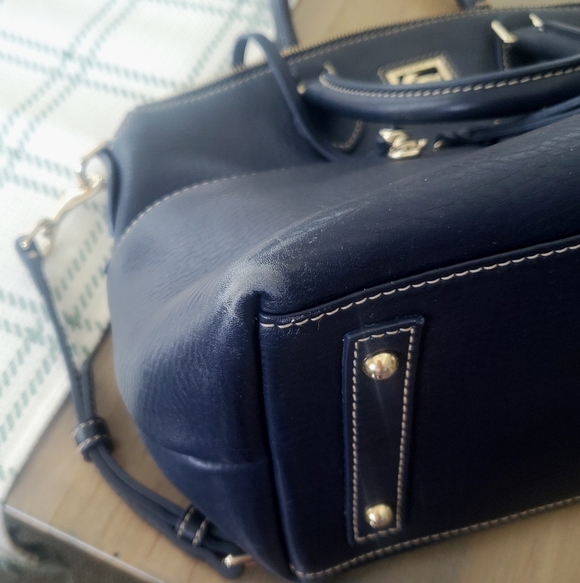 Dooney & Bourke Dillen Double Pocket Satchel in navy blue - Picture 6 of 7